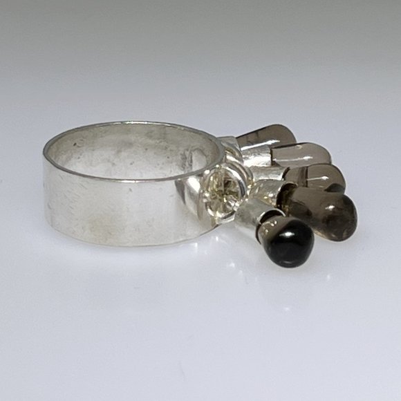 Gypsy Sterling Silver ring with Smoky Quartz beads, flipping fun, sz: 8.5 NWOT - Picture 3 of 8